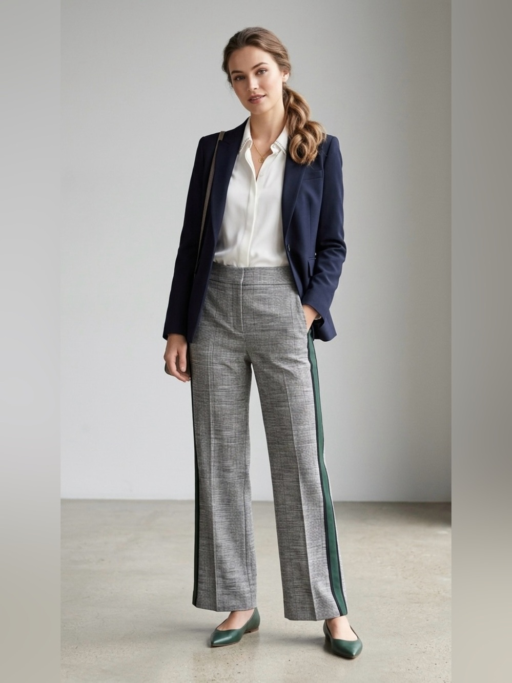 Veronica Beard Glen Plaid Wide Leg Tuxedo Stripe Trousers - Size 2
